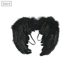 Black feather angel wings size A with straps, front view