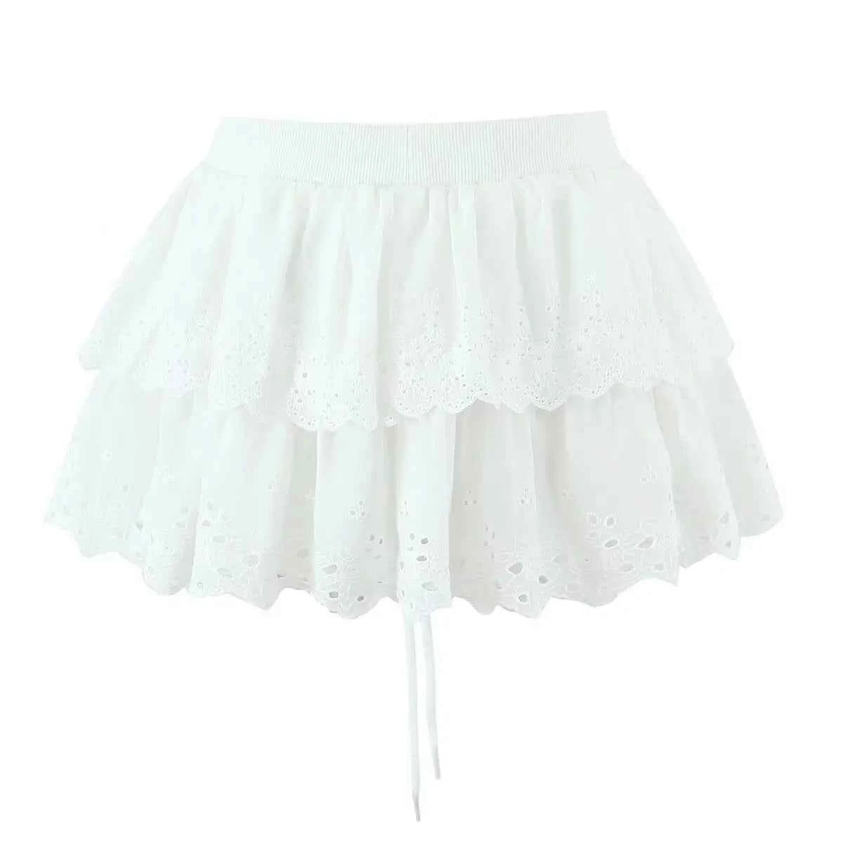 Women Spring Chic Fashion Layered Lace Skirt Vintage a Line