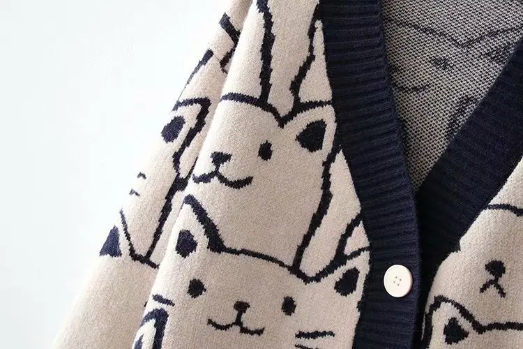 Harajuku Kawaii Cartoon V Neck Cardigan Women Cute Cat - Vusy Kawaii Shop