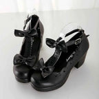 Lolita Heavy-Bottomed 3 Color Girl Shoes Princess Bowknot Kawaii Woman JK Uniform Shoes Loli Round Head Sweet Middle Heel Shoes