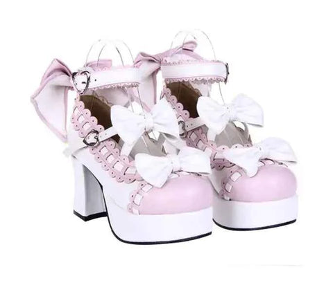 Angelic imprint woman mori girl lolita cosplay shoes lady high heels pumps women princess dress party shoes 7.5cm 33-47 3 bowtie