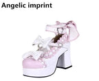 Angelic imprint woman mori girl lolita cosplay shoes lady high heels pumps women princess dress party shoes 7.5cm 33-47 3 bowtie