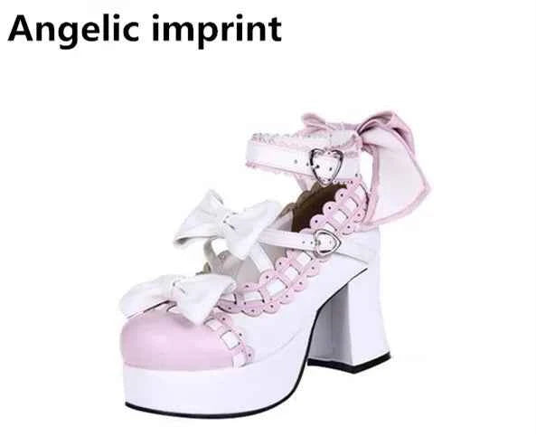 Angelic imprint woman mori girl lolita cosplay shoes lady high heels pumps women princess dress party shoes 7.5cm 33-47 3 bowtie