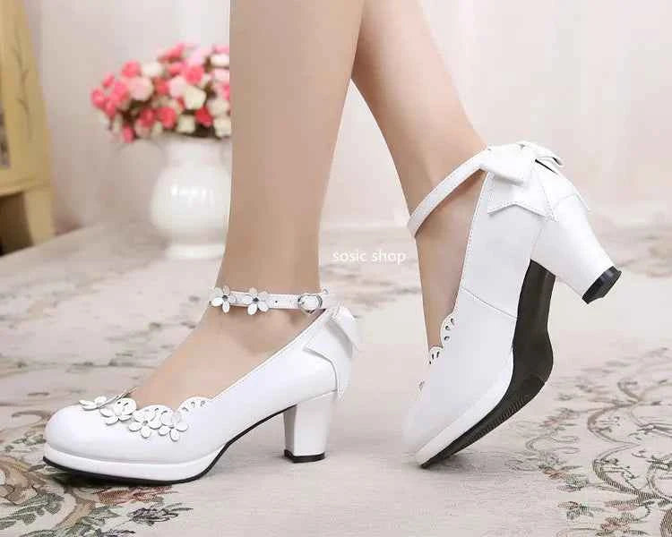 lolita Japanese jk petal bow tea party sweet and cute high heel women's shoes Princess Kawaii Girl Women Vintage Sweet Lolita