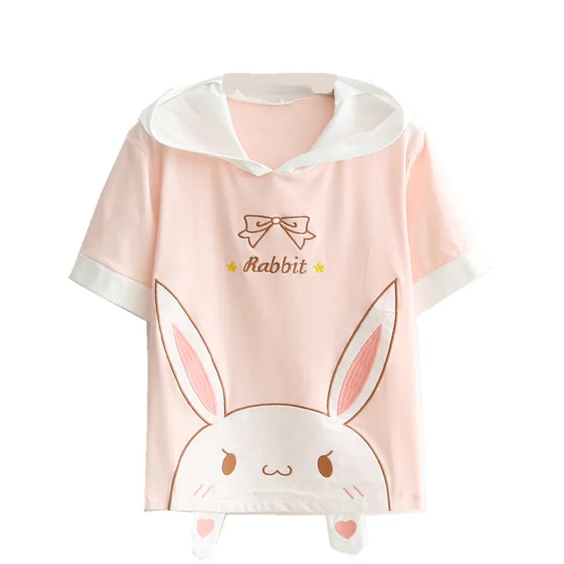 Summer Kawaii T Shirt Women Harajuku Cute Rabbit Long Ears - Vusy Kawaii Shop