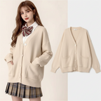 Damen Cardigan Uni Oversize Loose Pullover Studenten Preppy