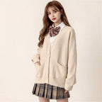 Cardigan Women Solid Oversize Loose Sweaters Student Preppy - Vusy Kawaii Shop