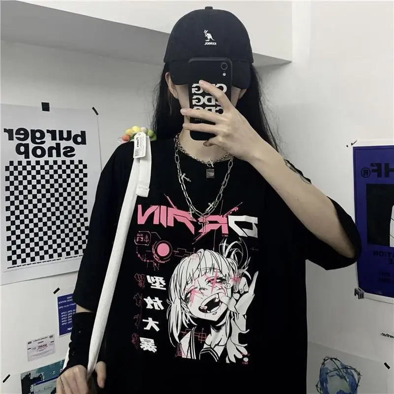 Harajuku Gothic Tshirt Print Short Sleeve Black Crop Tops - Vusy Kawaii Shop