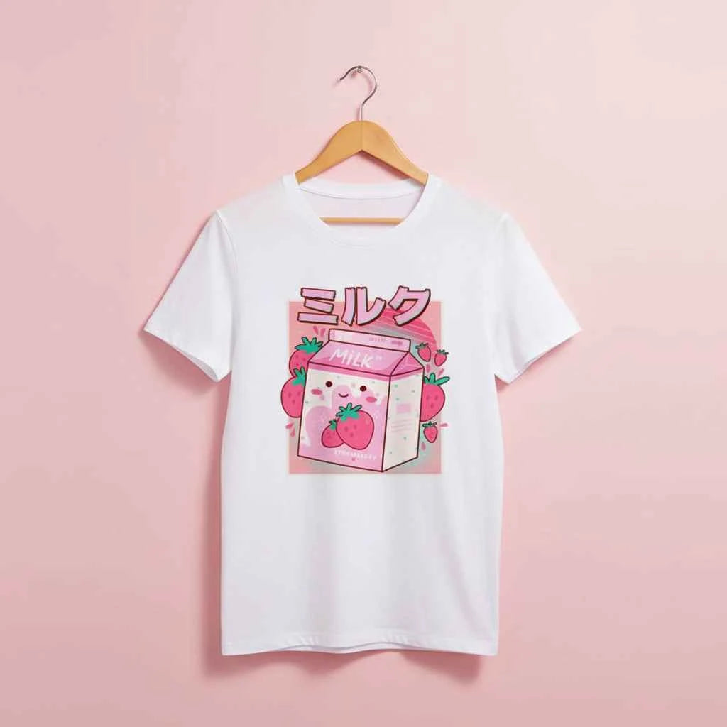 Fun Vintage Japanese Cute Strawberry Milk Shake Carton