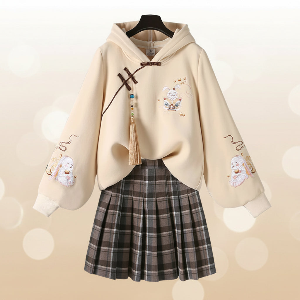 Chinese Style Improved Element Hoodies Sweatshirt Plaid - Vusy Kawaii Shop