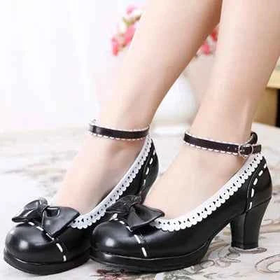 Japanese princess girl Lolita bow cute jk student round head high-heeled and sweet shoes  Vintage Sweet Lolita Shoes cos loli