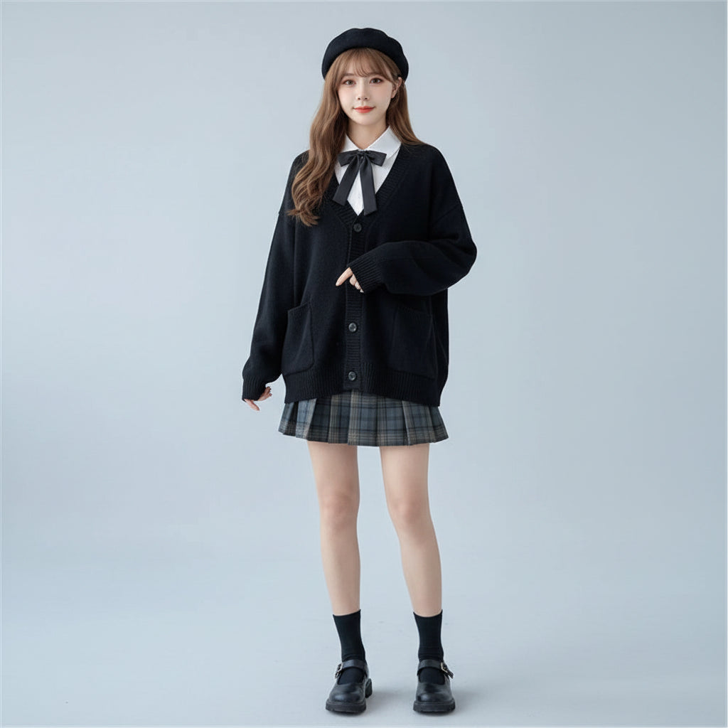 Cardigan Women Solid Oversize Loose Sweaters Student Preppy - Vusy Kawaii Shop