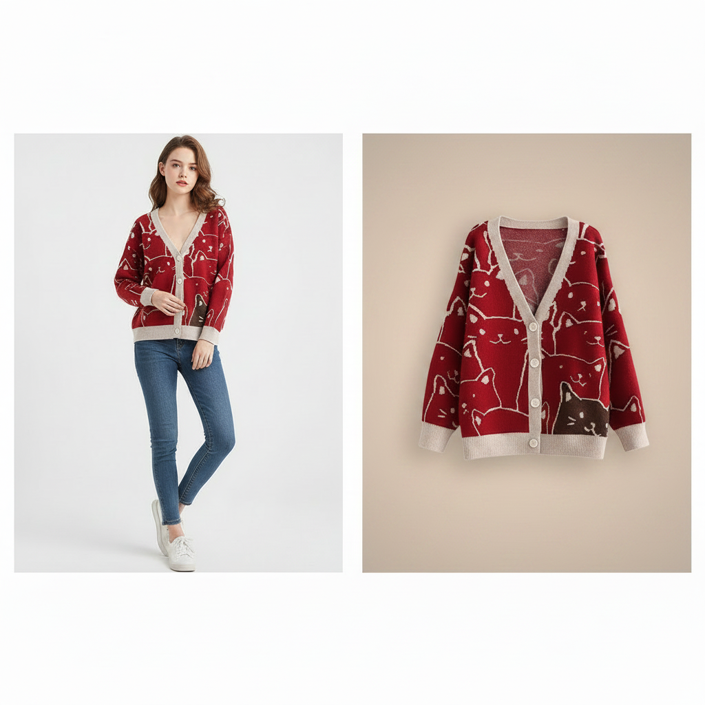Gilet col V dessin animé Harajuku Kawaii pour femmes mignon chat