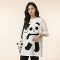 Summer Flocking Cartoon Panda Pattern Stitching T Shirts