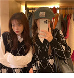 Women Heart Pattern Jacquard Sweater Long Sleeve Love Style - Vusy Kawaii Shop