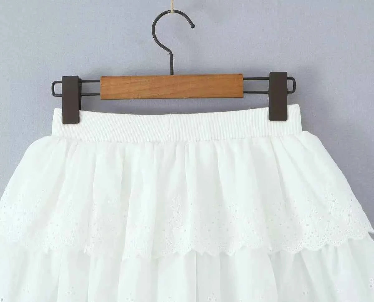 Women Spring Chic Fashion Layered Lace Skirt Vintage a Line
