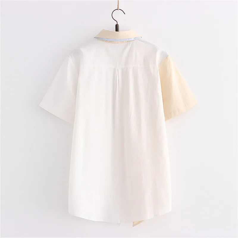 Harajuku Cute Bear Cartoon Blouse Girls Tie Front Button Up - Vusy Kawaii Shop