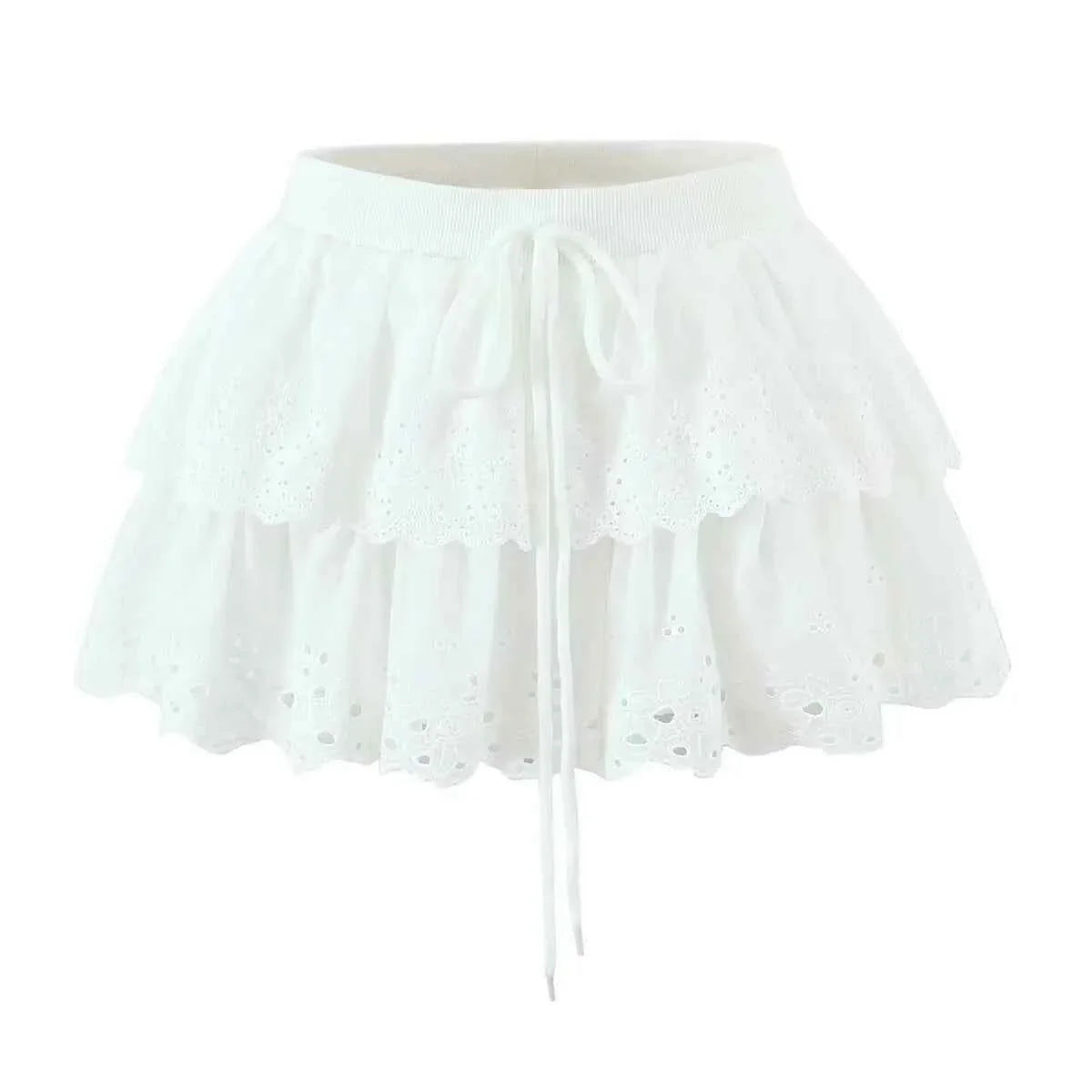 Women Spring Chic Fashion Layered Lace Skirt Vintage a Line