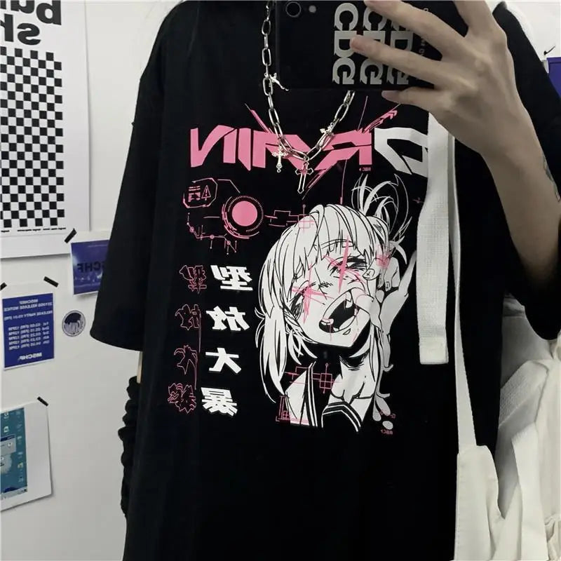 Harajuku Gothic Tshirt Print Short Sleeve Black Crop Tops - Vusy Kawaii Shop