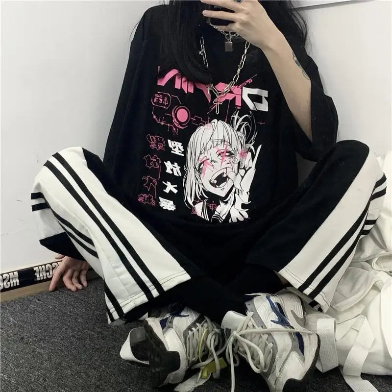 Harajuku Gothic Tshirt Print Short Sleeve Black Crop Tops - Vusy Kawaii Shop