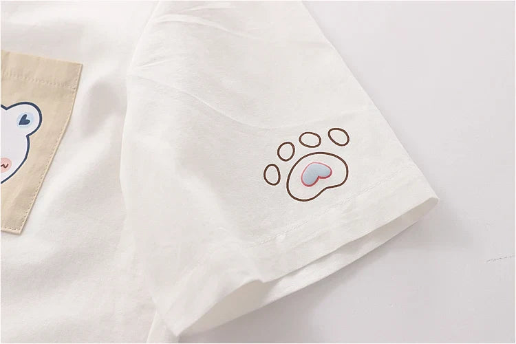 Harajuku Cute Bear Cartoon Blouse Girls Tie Front Button Up - Vusy Kawaii Shop