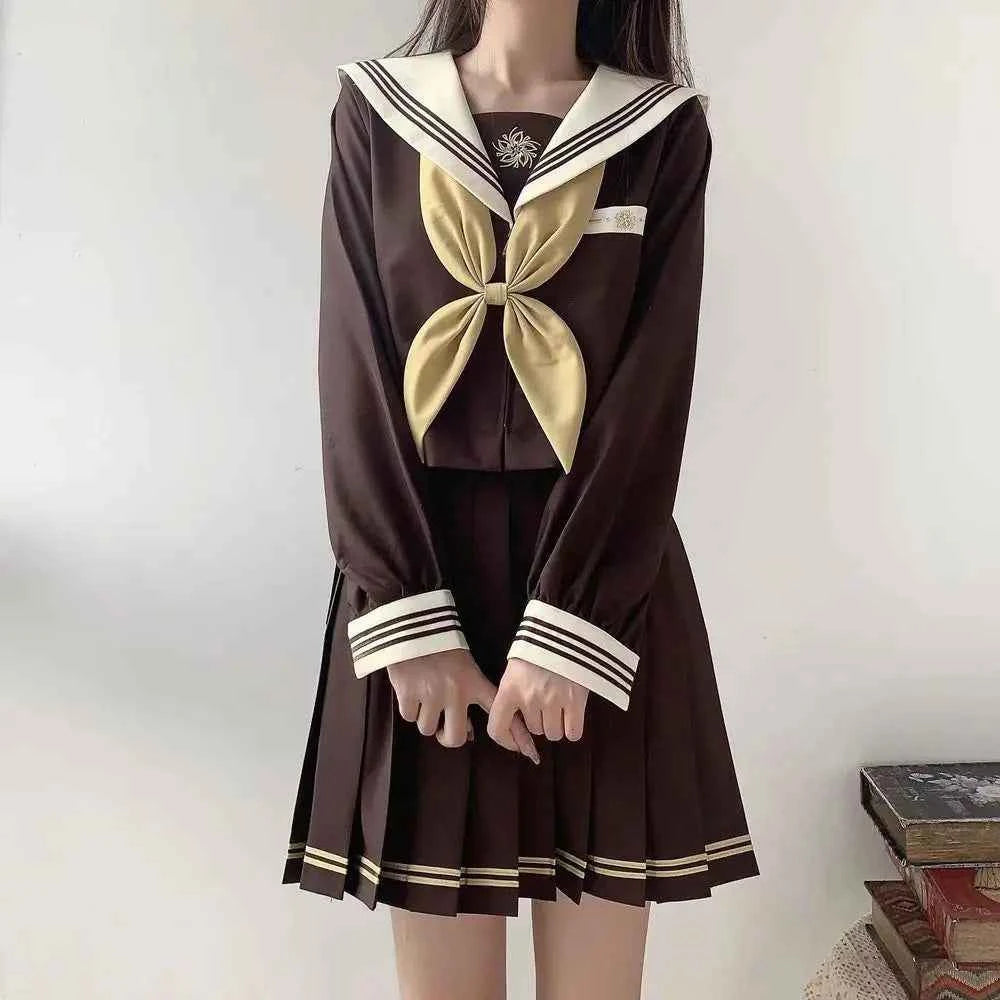 Brown Summer Japanese Anime Sailor Uniform JK Girl School Uniform COS Set
