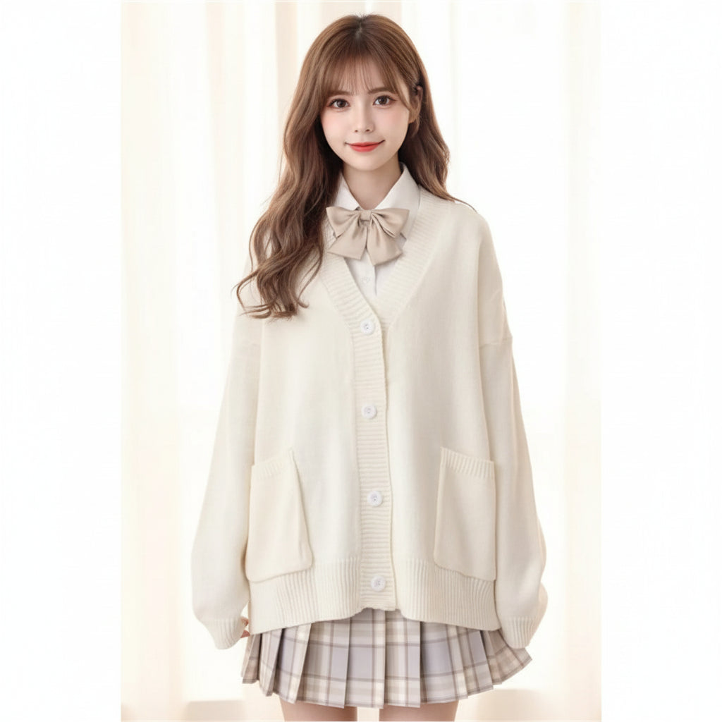 Cardigan Women Solid Oversize Loose Sweaters Student Preppy - Vusy Kawaii Shop