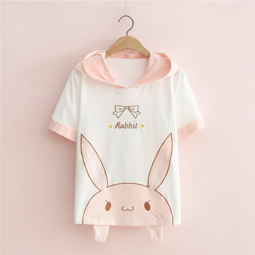 Summer Kawaii T Shirt Women Harajuku Cute Rabbit Long Ears - Vusy Kawaii Shop