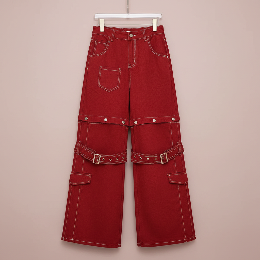 Harajuku Cargo Jeans in Red for Unique Style