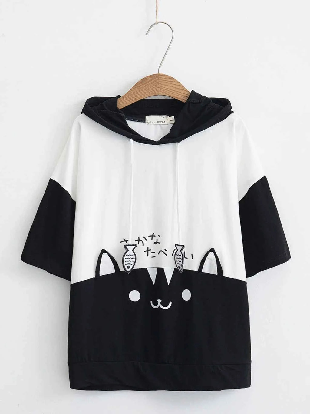 Sweet Girl Cute Cat Big Pocket Demon Short Sleeve Hoodie