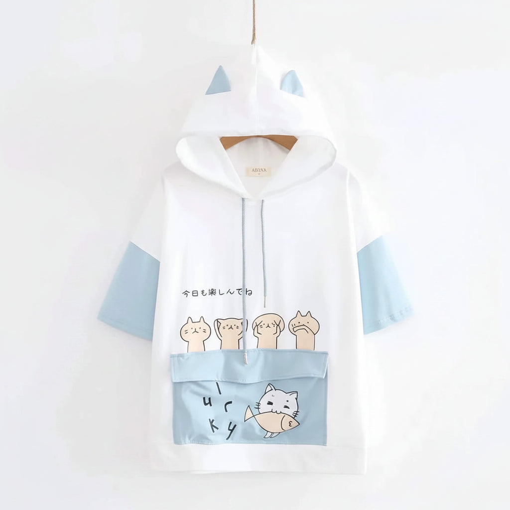 Harajuku Style Short Sleeve Junior High School Hoodie Loose