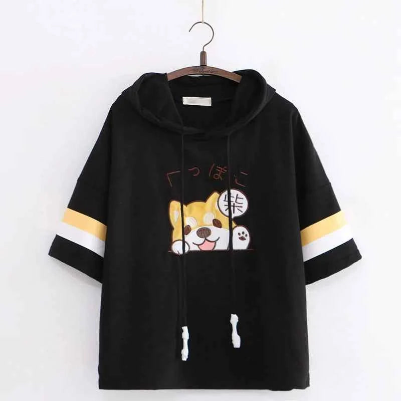 Women's Japanese-Style Simple Cute Embroidered Short-Sleeve