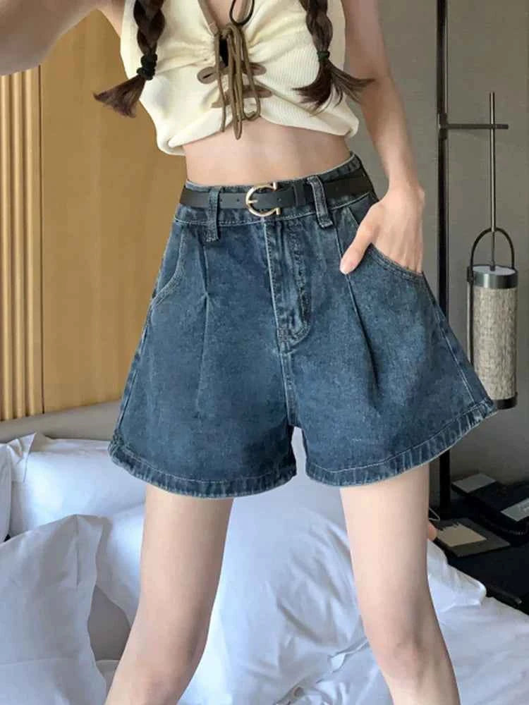 Summer High Waist Slimming and Fashionable A- line Denim Shorts