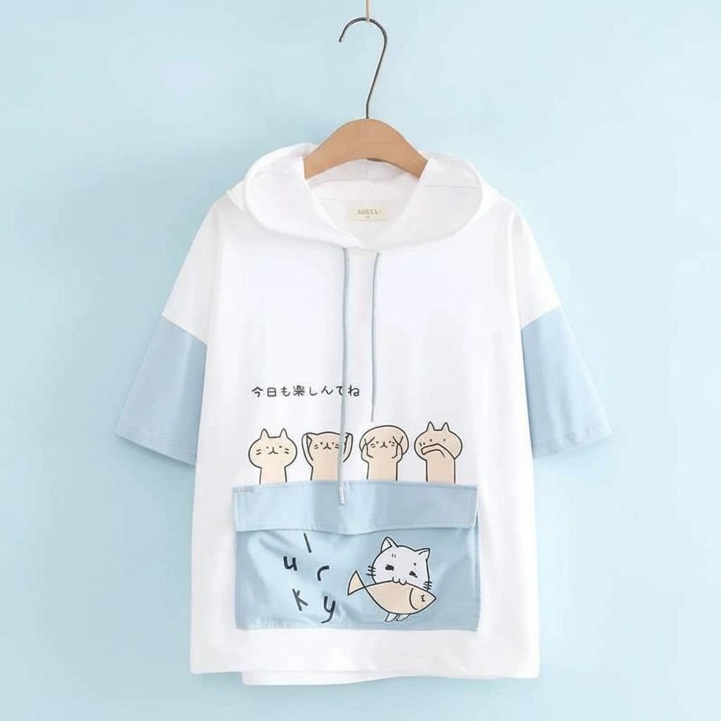 Harajuku Style Short Sleeve Junior High School Hoodie Loose