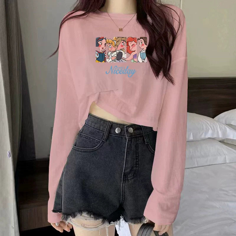 Fresh Pink Long Sleeve T-Shirt Bottoming Shirt Spring Fall - Vusy Kawaii Shop
