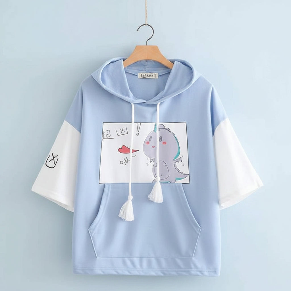 Harajuku Style Short Sleeve Junior High School Hoodie Loose