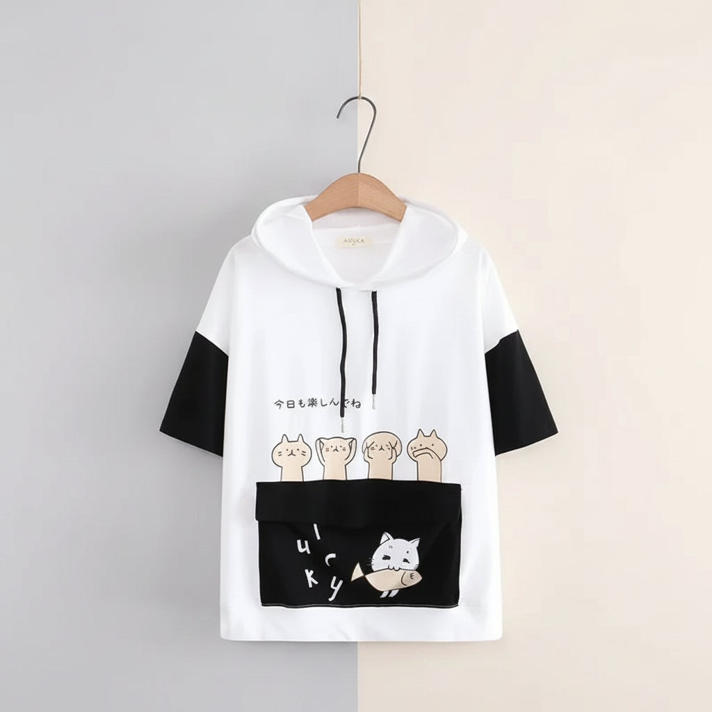 Harajuku Style Short Sleeve Junior High School Hoodie Loose - Vusy Kawaii Shop
