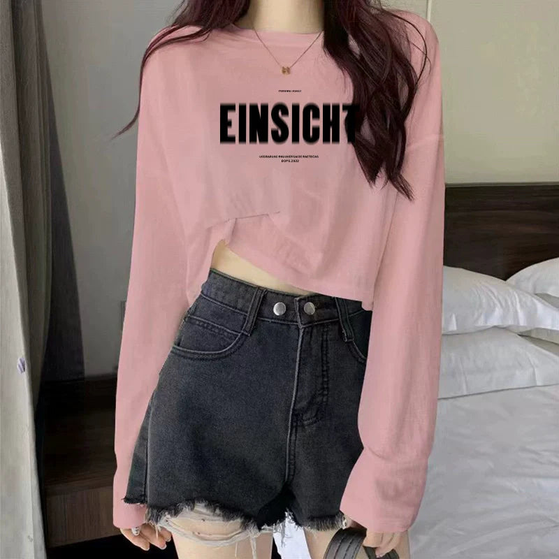 Fresh Pink Long Sleeve T-Shirt Bottoming Shirt Spring Fall - Vusy Kawaii Shop