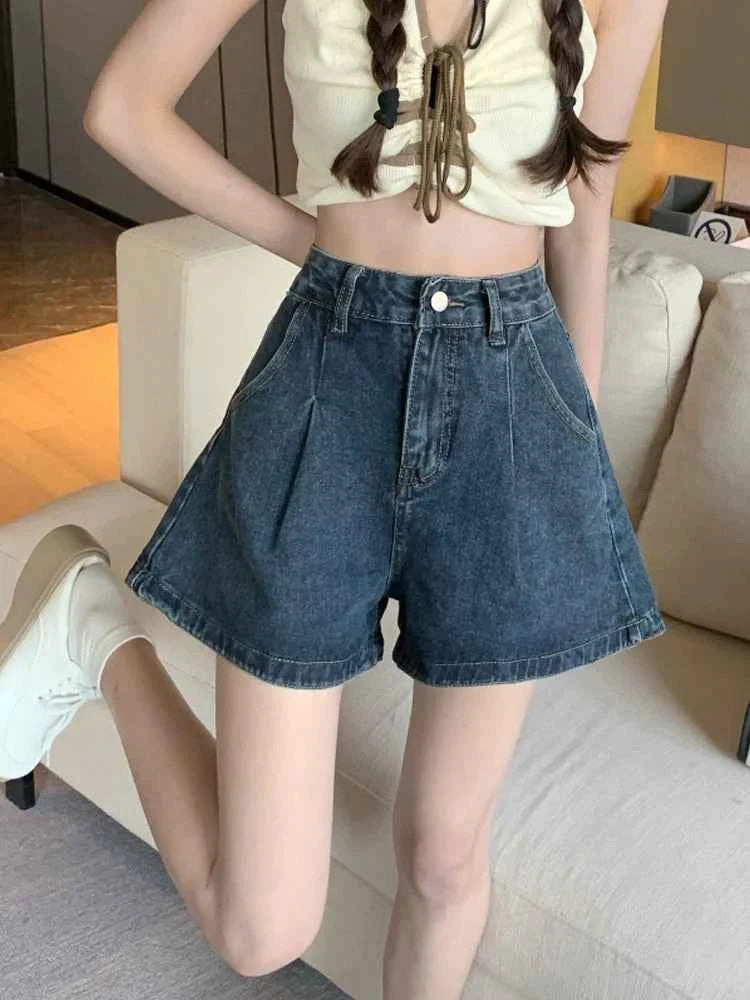 Summer High Waist Slimming and Fashionable A- line Denim Shorts