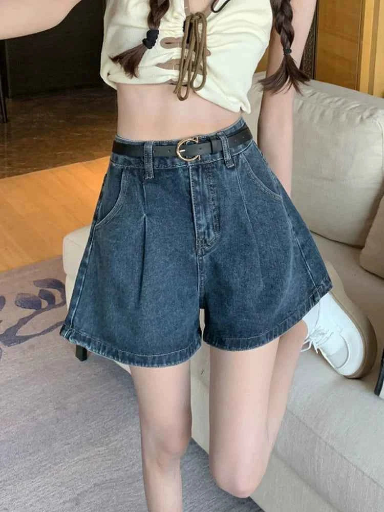 Summer High Waist Slimming and Fashionable A- line Denim Shorts