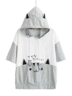 Sweet Girl Cute Cat Big Pocket Demon Short Sleeve Hoodie