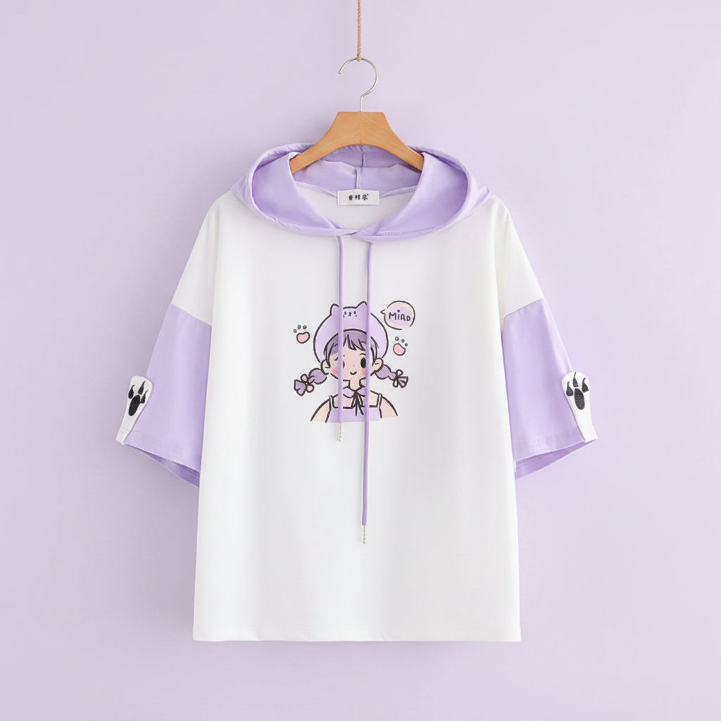Harajuku Style Short Sleeve Junior High School Hoodie Loose - Vusy Kawaii Shop