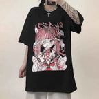 Black, Short Sleeve Harajuku Style Retro Animation T-Shirt