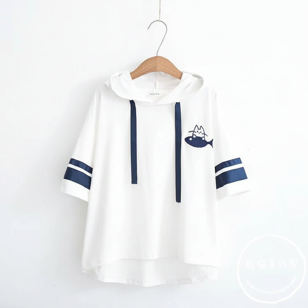 Harajuku Style Short Sleeve Junior High School Hoodie Loose - Vusy Kawaii Shop