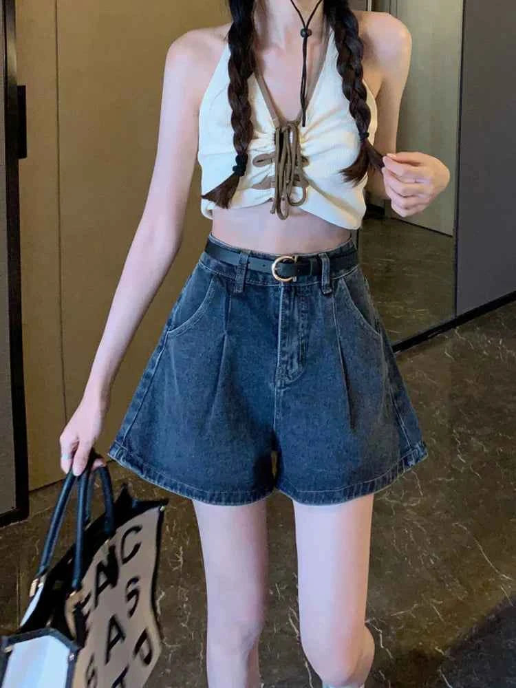 Summer High Waist Slimming and Fashionable A- line Denim Shorts