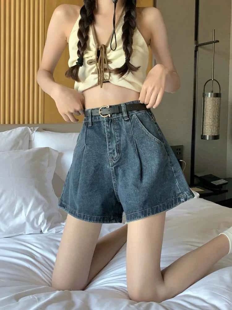 Summer High Waist Slimming and Fashionable A- line Denim Shorts