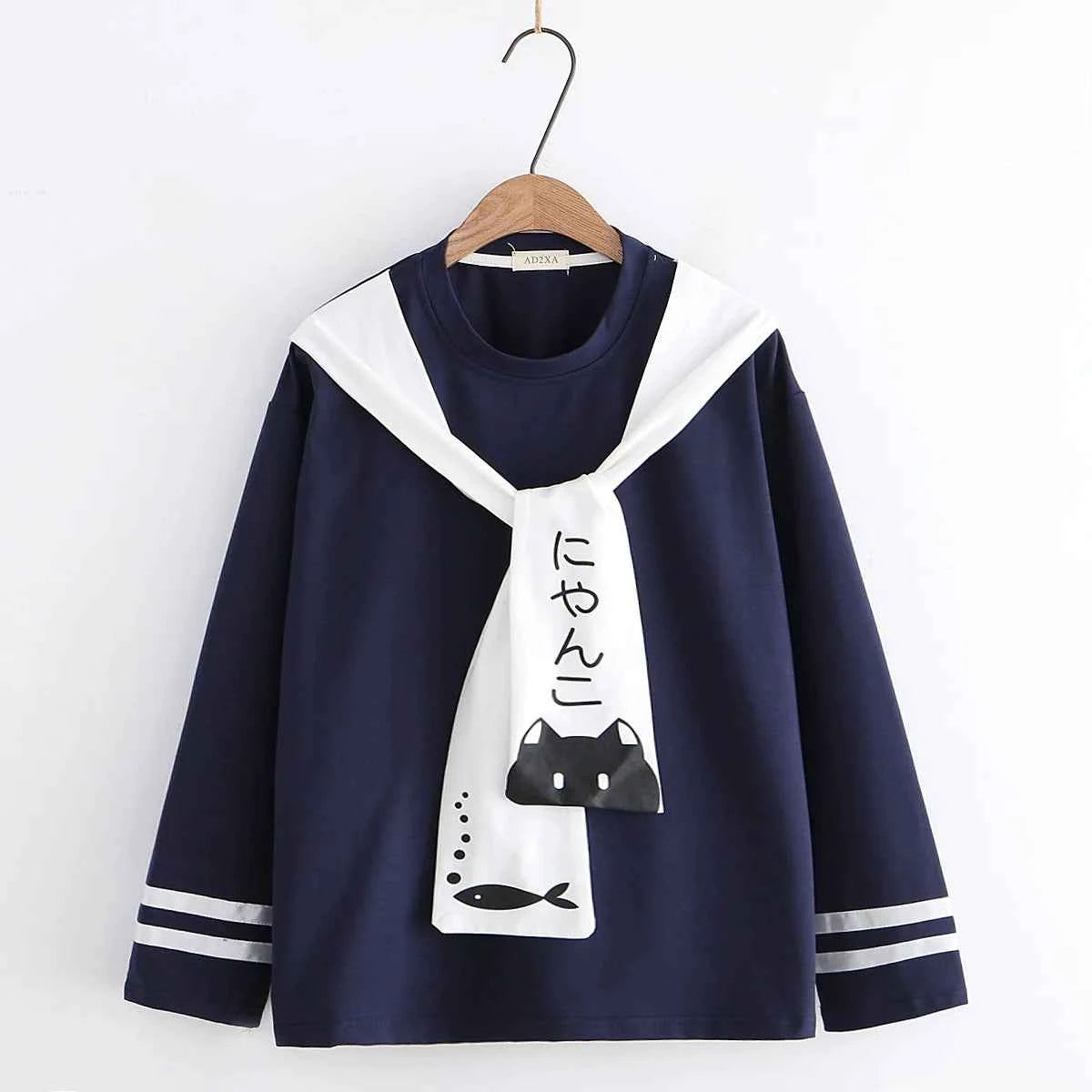 Sweet Girl Cute Cat Big Pocket Demon Short Sleeve Hoodie