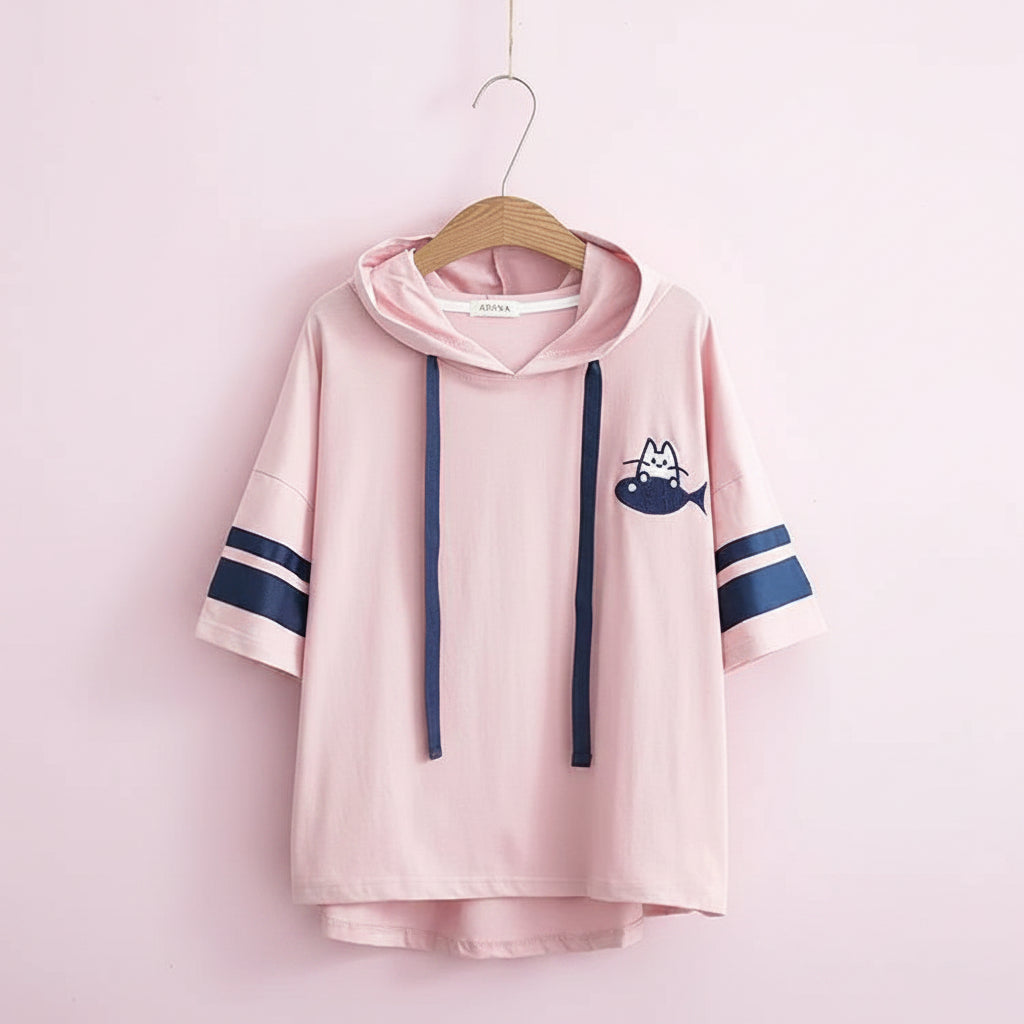 Harajuku Style Short Sleeve Junior High School Hoodie Loose - Vusy Kawaii Shop