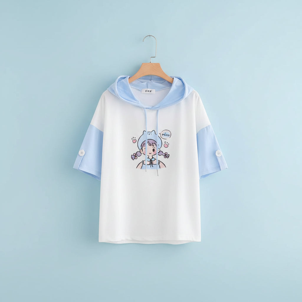 Harajuku Style Short Sleeve Junior High School Hoodie Loose