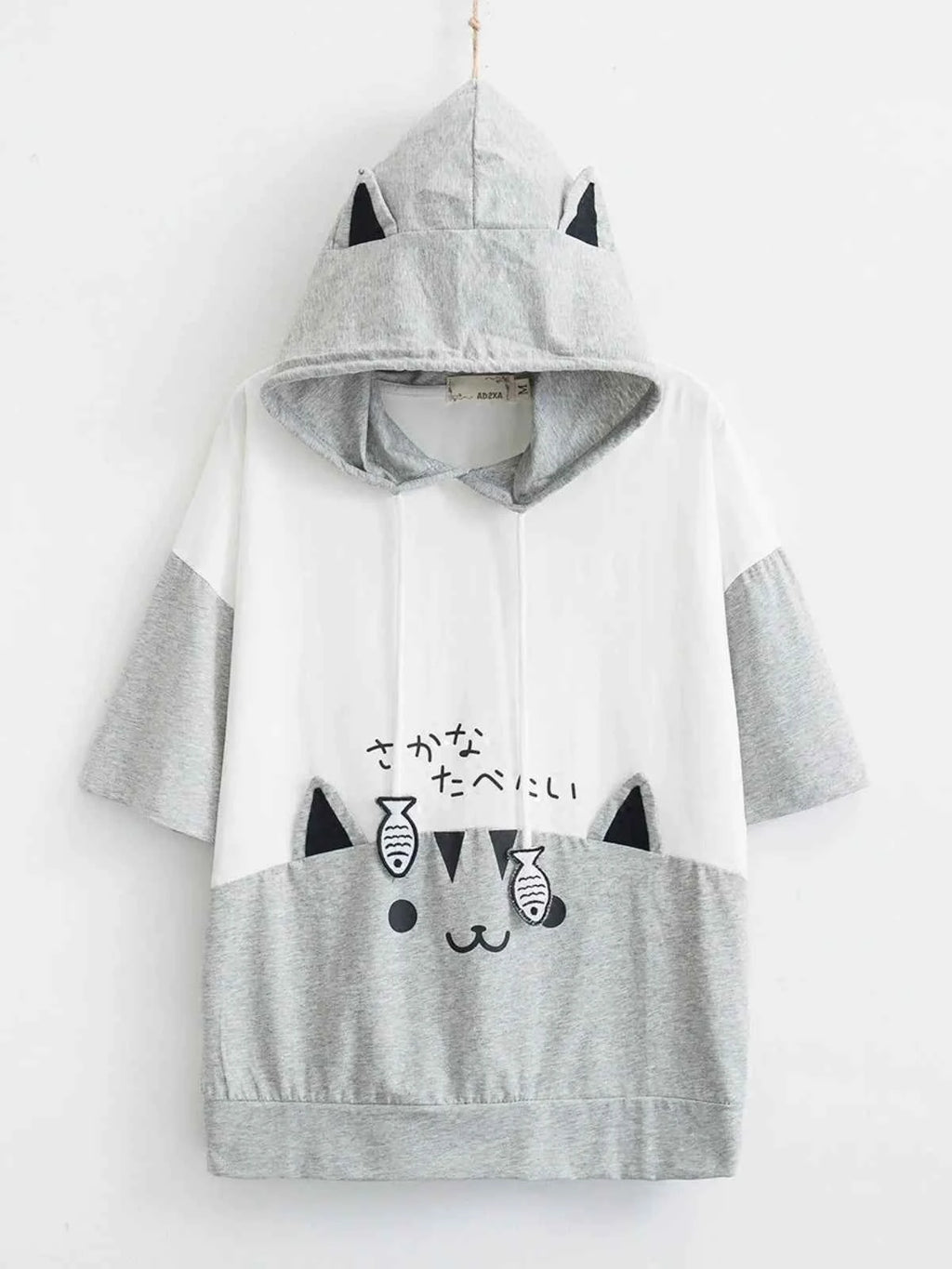 Sweet Girl Cute Cat Big Pocket Demon Short Sleeve Hoodie